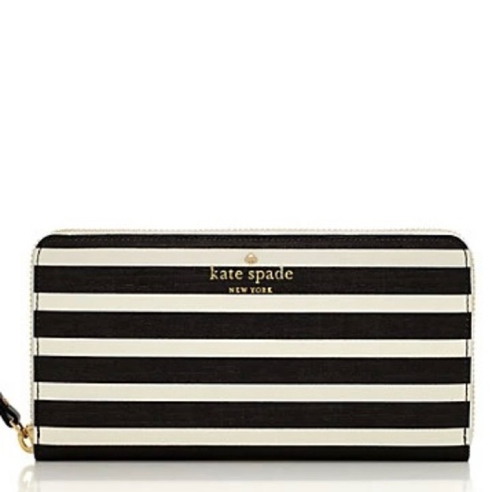 Kate Spade | Women's Wallet | Black & Cream Stripes | Zip Around Wallet | NWT